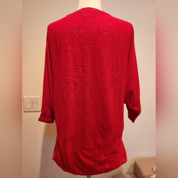 Et Vous Lightweight Wool and Cashmere Mix Tee with 3/4 Sleeves in Red, Size M - Picture 5 of 9